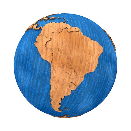 simsearch:400-08693832,k - South America on wooden model of planet Earth with embossed continents and visible country borders. 3D illustration isolated on white background. Stock Photo - Budget Royalty-Free & Subscription, Code: 400-08729856