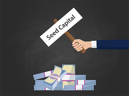 seed capital concept illustration with business man hand hold a sign paper with cash money stack vector graphic Stock Photo - Budget Royalty-Free & Subscription, Code: 400-08734095