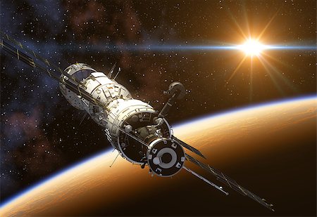 simsearch:400-09008608,k - International Space Station On Background Of The Sun. 3D Illustration. Foto de stock - Super Valor sin royalties y Suscripción, Código: 400-08734132