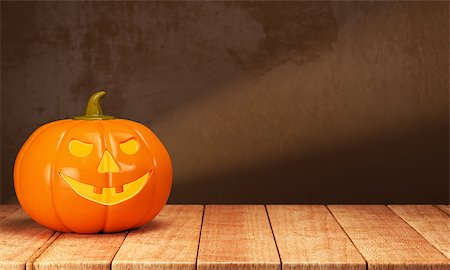 simsearch:400-05384268,k - Halloween pumpkin on wooden table on dark background. 3d rendering Photographie de stock - Aubaine LD & Abonnement, Code: 400-08734144
