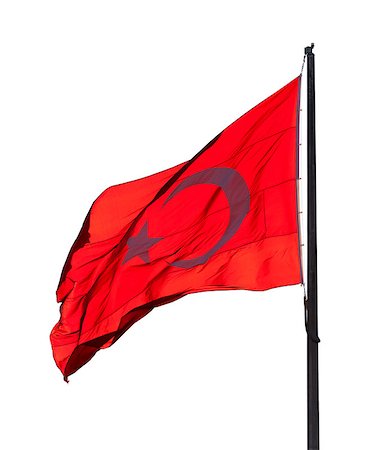 simsearch:622-02621533,k - Flag of Turkey waving in wind evening. Isolated on white background. Stock Photo - Budget Royalty-Free & Subscription, Code: 400-08734385