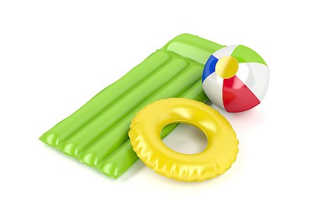 Pool raft, beach ball and swim ring on white background Stock Photo - Budget Royalty-Free & Subscription, Code: 400-08734629