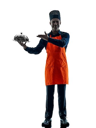 one caucasian man cooking chef silhouette isolated on white background Stock Photo - Budget Royalty-Free & Subscription, Code: 400-08735126