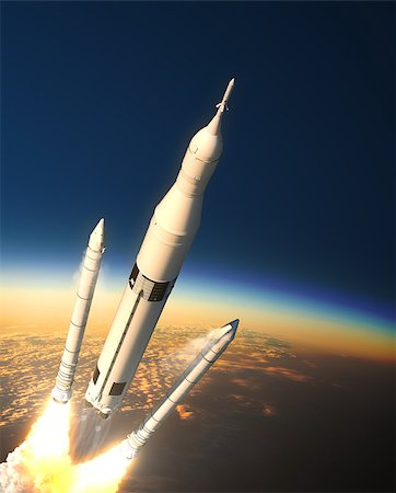 simsearch:400-08705583,k - Space Launch System Solid Rocket Boosters Separation In Stratosphere. 3D Illustration. Photographie de stock - Aubaine LD & Abonnement, Code: 400-08735308