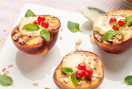 Delicious Grilled peaches dessert. Stock Photo - Budget Royalty-Free & Subscription, Code: 400-08735356