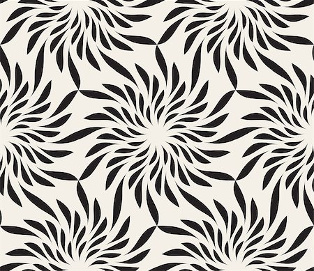 simsearch:400-04177136,k - Vector Seamless Black and White Floral Shape Twirl Pattern. Abstract Geometric Background Design Photographie de stock - Aubaine LD & Abonnement, Code: 400-08735498