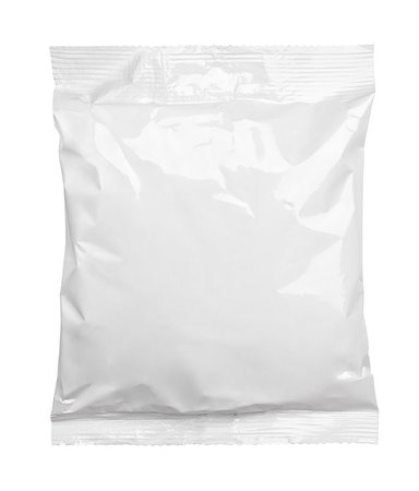 Top view of blank plastic pouch food packaging isolated on white with clipping path Stock Photo - Budget Royalty-Free & Subscription, Code: 400-08735505