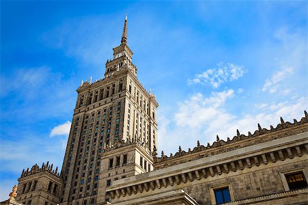 simsearch:400-07953086,k - Palace of Culture and Science in Warsaw at sunny day. View from below. Stock Photo - Budget Royalty-Free & Subscription, Code: 400-08735605