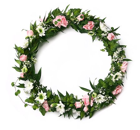 Beautiful pink and white fresh green flower arrangement wreath isolated Stock Photo - Budget Royalty-Free & Subscription, Code: 400-08735928