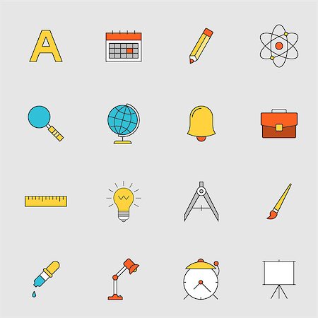 School education flat line icons set Stock Photo - Budget Royalty-Free & Subscription, Code: 400-08736056