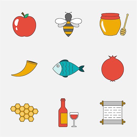 Rosh Hashanah, Shana Tova flat line icons set Stock Photo - Budget Royalty-Free & Subscription, Code: 400-08736051