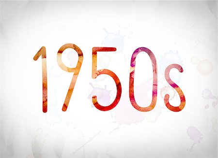 The word "1950s" written in watercolor washes over a white paper background concept and theme. Stock Photo - Budget Royalty-Free & Subscription, Code: 400-08736269