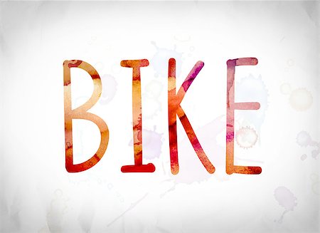 The word "Bike" written in watercolor washes over a white paper background concept and theme. Foto de stock - Super Valor sin royalties y Suscripción, Código: 400-08736306