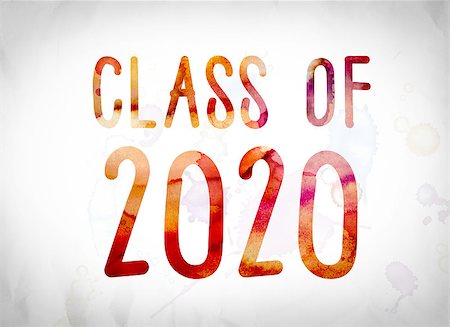The word "Class of 2020" written in watercolor washes over a white paper background concept and theme. Foto de stock - Super Valor sin royalties y Suscripción, Código: 400-08736335