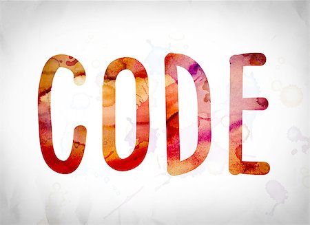 supersecretos - The word "Code" written in watercolor washes over a white paper background concept and theme. Foto de stock - Super Valor sin royalties y Suscripción, Código: 400-08736340