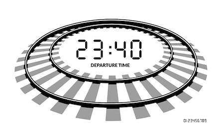 railway tracks in silhouette - Vector railway clocks. The concept of the schedule time of arrival and departure of trains Stock Photo - Budget Royalty-Free & Subscription, Code: 400-08736585