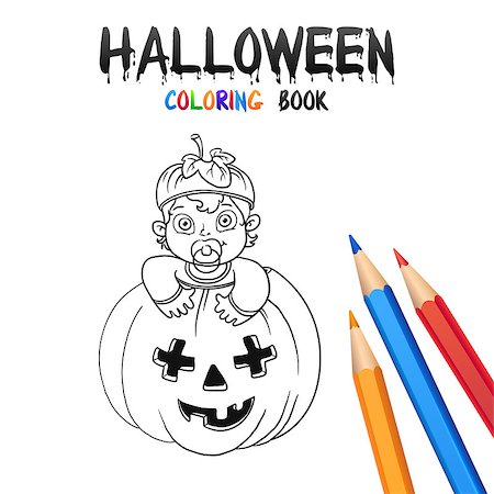 Cheerful baby pumpkin. Halloween Coloring Book. Illustration for children vector cartoon character isolated on white background. Stock Photo - Budget Royalty-Free & Subscription, Code: 400-08736875