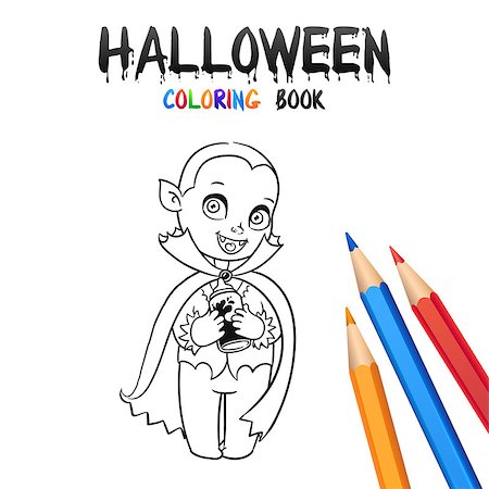Cheerful Boy in Halloween Costume vampire. Halloween Coloring Book. Illustration for children vector cartoon character isolated on white background. Stock Photo - Budget Royalty-Free & Subscription, Code: 400-08736877