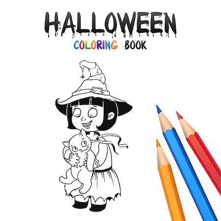 Little Witch in Hat. Halloween Coloring Book. Illustration for children vector cartoon character isolated on white background. Stock Photo - Budget Royalty-Free & Subscription, Code: 400-08736878