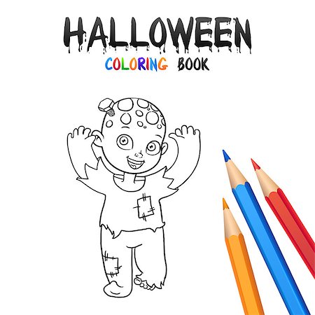 Cheerful Boy in Halloween Costume Zombie. Halloween Coloring Book. Illustration for children vector cartoon character isolated on white background. Stock Photo - Budget Royalty-Free & Subscription, Code: 400-08736870