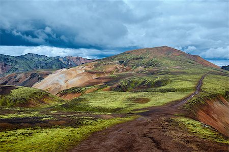 Valley National Park Landmannalaugar. On the gentle slopes of the mountains are snow fields and glaciers. Magnificent Iceland in the August Stock Photo - Budget Royalty-Free & Subscription, Code: 400-08737262