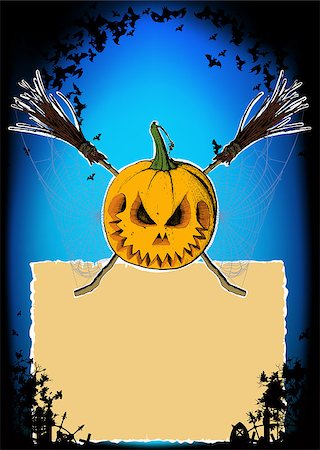 sharpner (artist) - crossed brooms pumpkin and spider web, scary story Treats Stockbilder - Microstock & Abonnement, Bildnummer: 400-08737273