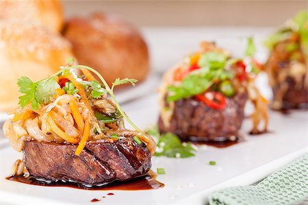 Meat medallions with vegetables and greens close up Stock Photo - Budget Royalty-Free & Subscription, Code: 400-08737287