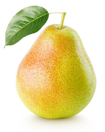 simsearch:400-08530181,k - Red yellow pear fruit with leaf isolated on white with clipping path Stock Photo - Budget Royalty-Free & Subscription, Code: 400-08737316