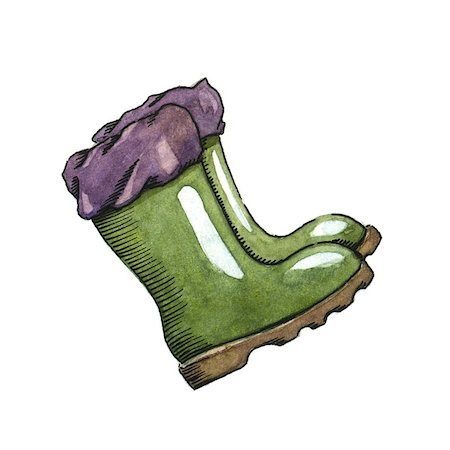 simsearch:400-05701597,k - Rubber boots. Watercolor image on white background. Foto de stock - Royalty-Free Super Valor e Assinatura, Número: 400-08737313