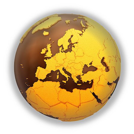 simsearch:400-08647818,k - Europe on chocolate model of planet Earth. Sweet crusty continents with embossed countries and oceans made of dark chocolate. 3D illustration isolated on white background. Photographie de stock - Aubaine LD & Abonnement, Code: 400-08730056