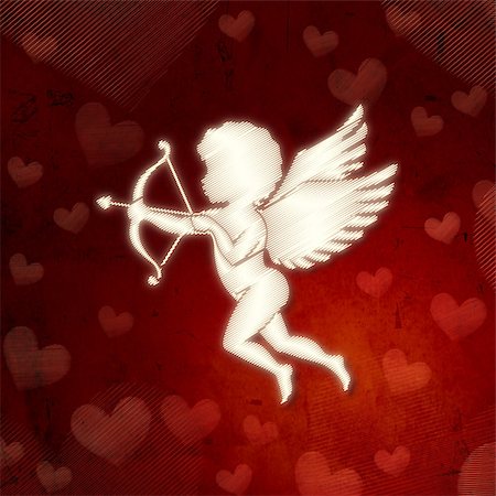 simsearch:400-07306125,k - cupid silhouette with bow and arrow and hearts over red old paper, celebration holiday valentine card Stock Photo - Budget Royalty-Free & Subscription, Code: 400-08730362