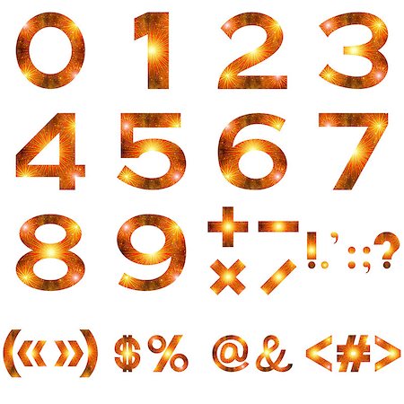 Mathematical Numbers and Set Signs Stylized Yellow and Orange Holiday Firework with Stars and Flashes, Isolated on White Background Stock Photo - Budget Royalty-Free & Subscription, Code: 400-08730384