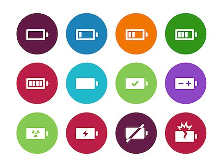 Battery circle icons on white background. Vector illustration. Stock Photo - Budget Royalty-Free & Subscription, Code: 400-08730783