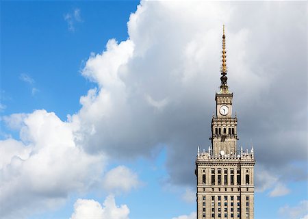 palace of culture and science - The top of old skyscraper against the cloudy sky. Warsaw symbol. Stock Photo - Budget Royalty-Free & Subscription, Code: 400-08730953