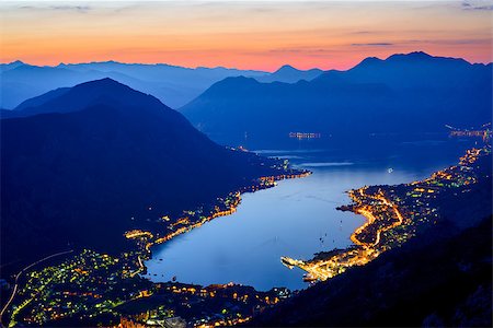 simsearch:400-04913744,k - Bay of Kotor at Night. Panorama of Boka-Kotorska bay. Aerial View of Kotor Old Town, Montenegro. Photographie de stock - Aubaine LD & Abonnement, Code: 400-08731136