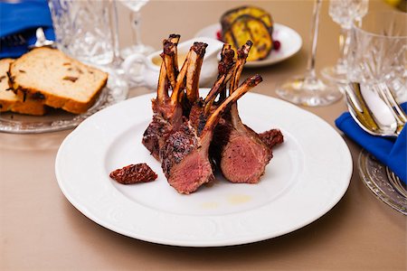 simsearch:400-04997357,k - Lamb rack with limoncello glaze served on a plate Photographie de stock - Aubaine LD & Abonnement, Code: 400-08731909