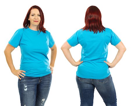 simsearch:400-06457206,k - Photo of a woman posing with a blank light blue t-shirt and red hair, ready for your artwork or design. Photographie de stock - Aubaine LD & Abonnement, Code: 400-08731965