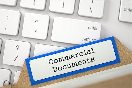 simsearch:400-08626154,k - Commercial Documents Concept. Word on Blue Folder Register of Card Index. Blue Card Index on Background of White PC Keypad. Closeup View. Blurred Illustration. 3D Rendering. Stock Photo - Budget Royalty-Free & Subscription, Code: 400-08732019