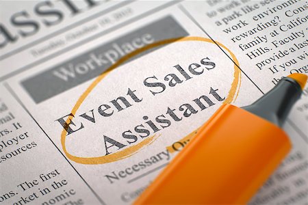 sales training - A Newspaper Column in the Classifieds with the Small Ads of Job Search of Event Sales Assistant, Circled with a Orange Marker. Blurred Image with Selective focus. Job Seeking Concept. 3D Illustration. Stock Photo - Budget Royalty-Free & Subscription, Code: 400-08732048