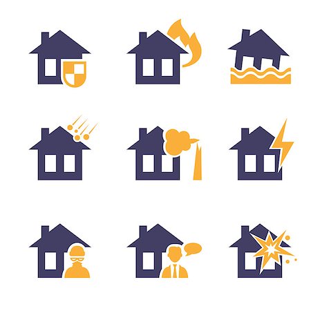 simsearch:400-08654218,k - Home and house insurance and risk icons  set Photographie de stock - Aubaine LD & Abonnement, Code: 400-08732304