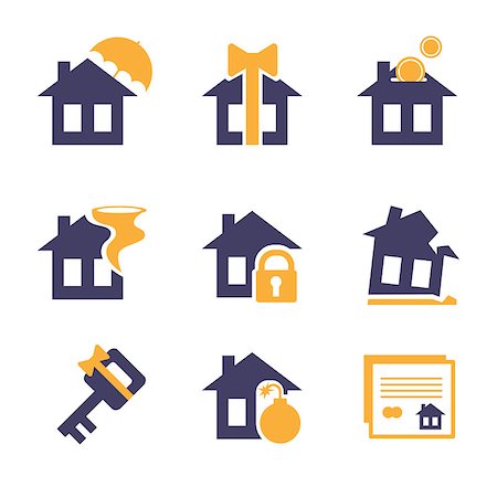 simsearch:400-08654218,k - Home and house insurance and risk icons  set Photographie de stock - Aubaine LD & Abonnement, Code: 400-08732308