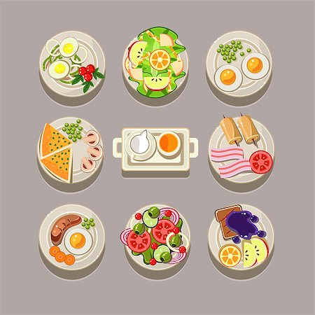simsearch:400-09019412,k - Breakfast concept with fresh food and drinks flat icons set illustration Foto de stock - Super Valor sin royalties y Suscripción, Código: 400-08732335