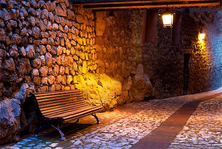 simsearch:400-05361674,k - Rural town scenery.Bench and lamp on village Fotografie stock - Microstock e Abbonamento, Codice: 400-08732531