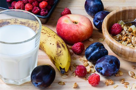 Super breakfast with muesli, berries, fruits and milk is very tasty Stock Photo - Budget Royalty-Free & Subscription, Code: 400-08732789
