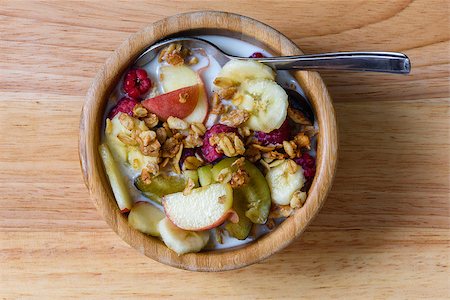 Bowl of milk with muesli, berries and fruits for breakfast. Superfood - very good and healthy Stock Photo - Budget Royalty-Free & Subscription, Code: 400-08732790