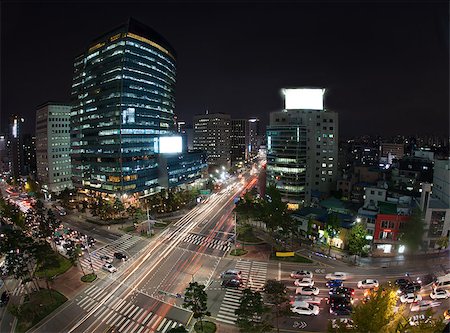 seoul street city - High angle shot of night metropolis Seoul in South Korea. Illuminated buildings and busy city motorways Stock Photo - Budget Royalty-Free & Subscription, Code: 400-08733120