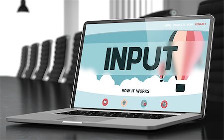 Input Concept. Closeup of Landing Page on Mobile Computer Screen in Modern Meeting Hall. Toned Image. Blurred Background. 3D Render. Stock Photo - Budget Royalty-Free & Subscription, Code: 400-08733351