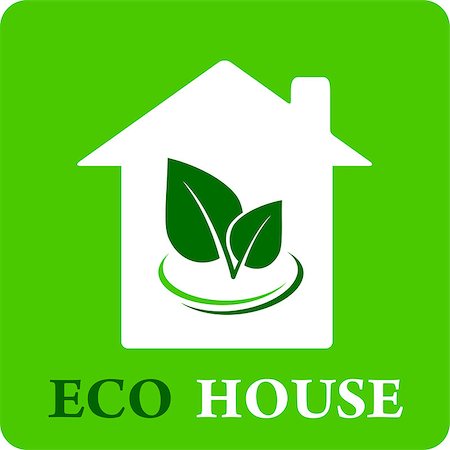 green eco house icon with leaf silhouette Stock Photo - Budget Royalty-Free & Subscription, Code: 400-08733416