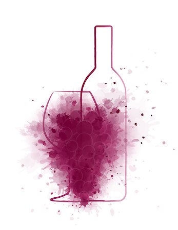 grunge wine bottle with glass and abstract grapes on white background Stock Photo - Budget Royalty-Free & Subscription, Code: 400-08733418