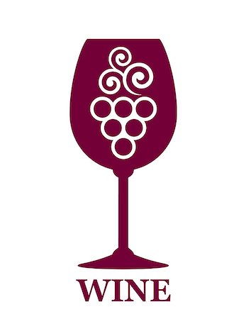 abstract red wine glass icon with grapes and decorative leaf Stock Photo - Budget Royalty-Free & Subscription, Code: 400-08733420